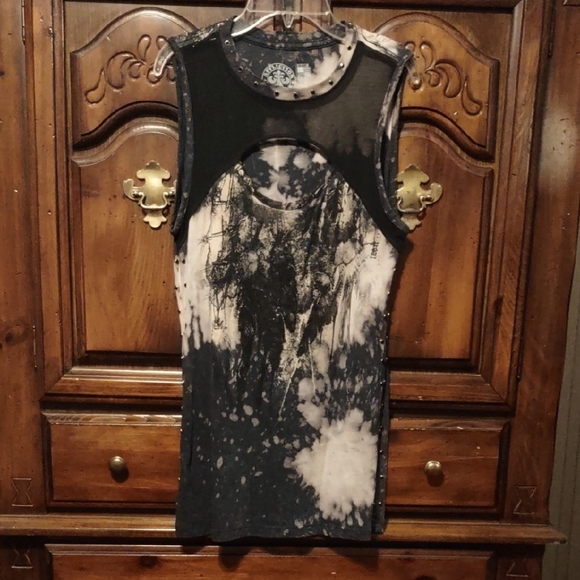 Affliction Tops - "Affliction" Sparkle With Mesh Sleeveless Top. Size M.